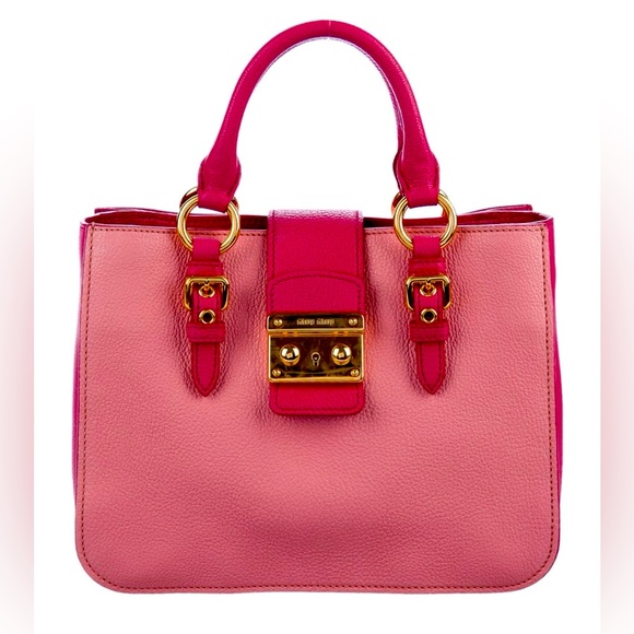 Miu Miu Handbags - Miu Miu Two Tone Pink Madras Leather Tote
